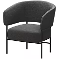 Modern Gray Fabric Leisure Chair With Curved Armrest And Black Metal Legs