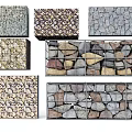 Multiple Textured Stone And Wood Gabion Structures For Outdoor Garden Design