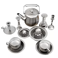 Modern Stainless Steel Tableware Set with Teapot Juicers and Cups with Saucers