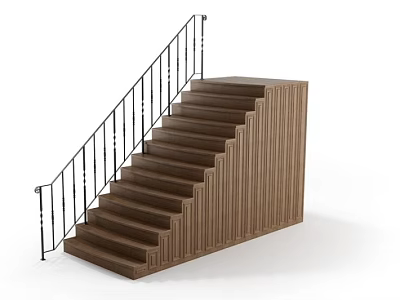 Modern Wooden Staircase With Metal Handrail And Vertical Panel Design Structure 3d model