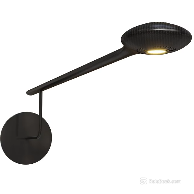 Modern Black Wall Lamp With Circular Base and Sleek Long Arm 3d model