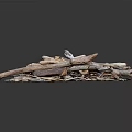 Natural Wood Sticks and Stone Fragments Stacked in Rustic Decorative Pile