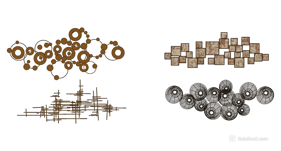 Abstract Brown And Black Wall Decor With Geometric Shapes Circular Squares Linear Designs 3d model