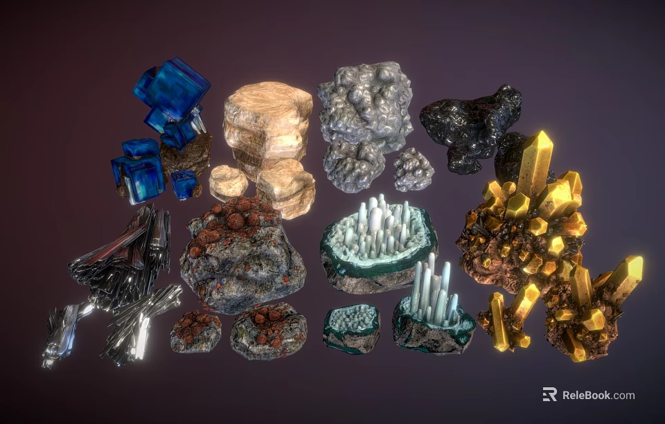 Decorative Ornament Set With Natural Crystals Stones Geode Quartz And Mineral Specimens 3d model 
