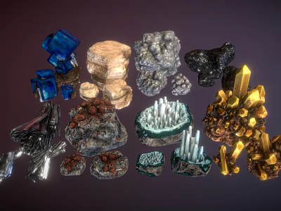 Decorative Ornament Set With Natural Crystals Stones Geode Quartz And Mineral Specimens 3d model