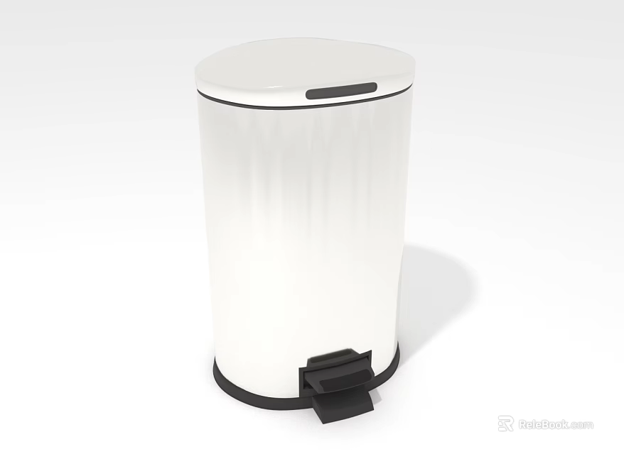 Public Facility White Foot Pedal Trash Can With Lid And Smooth Body Design 3d model 