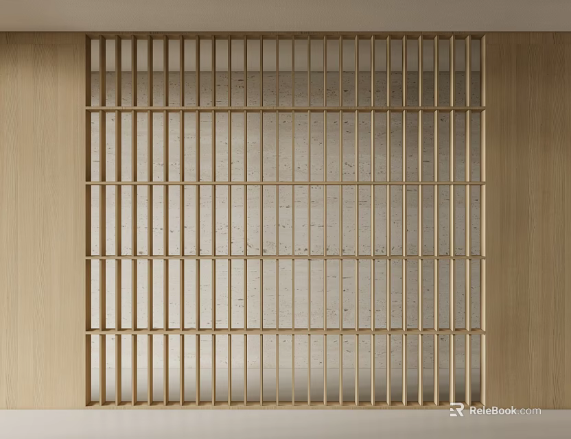 Modern Interior Wooden Partition With Grid Design Vertical Horizontal Slats Between Wooden Walls 3d model 
