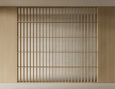 Modern Interior Wooden Partition With Grid Design Vertical Horizontal Slats Between Wooden Walls 3d model