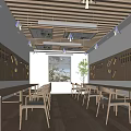 Spacious Book Art Studio with Wooden Tables Wall Tools Display Potted Plants and Natural Light