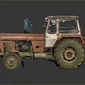 Old Red Rusty Vintage Tractor With Muddy Tires And Worn Exterior