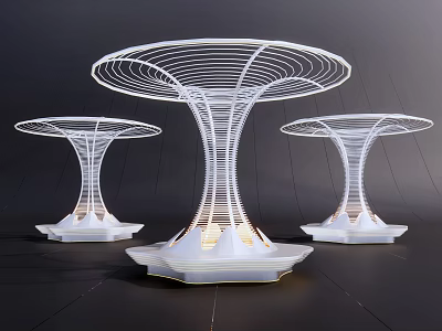 Artistic Modern White Woven Mushroom Shaped Landscape Seats With Lighting Base 3d model