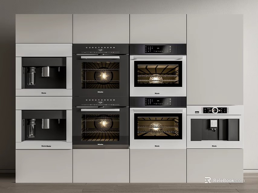 Modern Kitchen With Built In Multiple Appliances And Sleek Cabinet Arrangement 3d model 