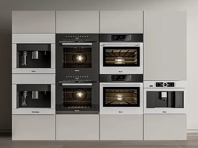 Modern Kitchen With Built In Multiple Appliances And Sleek Cabinet Arrangement 3d model
