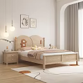 Simple Bedroom Interior Design With Wooden Bed Nightstand Pendant Lights Decorative Paintings And Rug