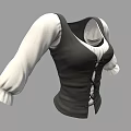 Fitted Black Vest Top with White Long Sleeves and Front Lacing Detail
