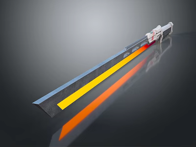 Futuristic Long Blade Weapon With Metallic Finish And Yellow Orange Accents 3d model