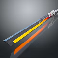 Futuristic Long Blade Weapon With Metallic Finish And Yellow Orange Accents