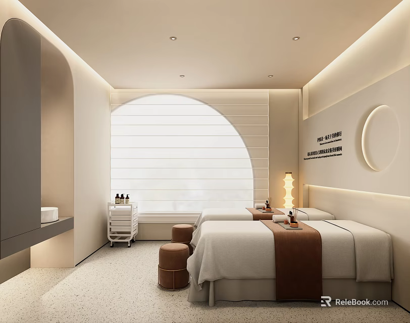 Modern Beauty Hair Salon Treatment Room With Comfortable Beds And Decorative Wall Art 3d model 
