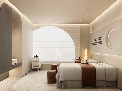 Modern Beauty Hair Salon Treatment Room With Comfortable Beds And Decorative Wall Art 3d model