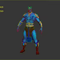 Blue Mythical Character With Glowing Body Golden Ornaments And Red Pants