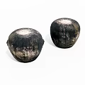 Two Round Rustic Stone Wood Decorative Objects With Textured Natural Surface 3d model