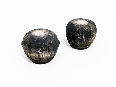 Two Round Rustic Stone Wood Decorative Objects With Textured Natural Surface 3d model