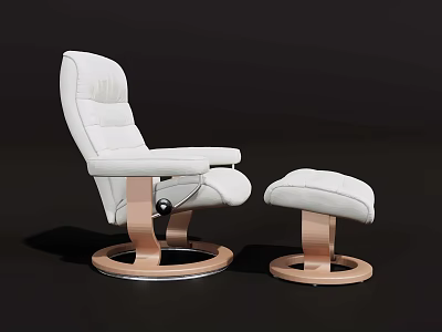 Modern White Single Sofa With Matching Ottoman And Wooden Base Design Details 3d model