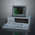 Vintage Electronic Computer System With Monitor Green Code Display And Keyboard 3d model