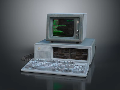 Vintage Electronic Computer System With Monitor Green Code Display And Keyboard 3d model