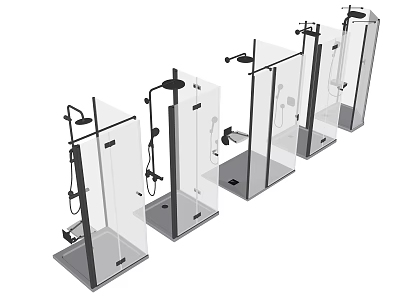 Assorted Modern Shower Head Systems With Different Designs And Functional Features 3d model