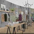 Modern Clothing Store Interior With Wooden Display Racks Green Foliage Stylish Apparel And Mannequins