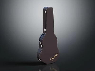 Practical Fender Guitar Case In Dark Brown With Metal Buckles And Leather Design 3d model