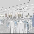 Modern Clothing Store Interior With Hanging Clothes Display Racks And Lighting Design