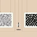 Abstract Paintings With Black And White Patterns Hanging On Beige Wall Frames 3d model