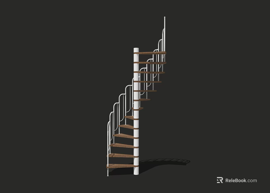 Spiral Staircase With Wooden Steps And Metal Railings In Modern Design 3d model 
