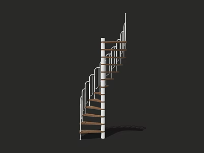 Spiral Staircase With Wooden Steps And Metal Railings In Modern Design 3d model