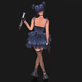 Woman With Pigtails And Makeup In Dark Tulle Dress Holding Bloody Knife And Boots