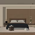 Modern Bedroom Interior With Blue Bedspread Table Lamps Wooden Floor And Area Rug