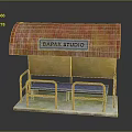 Outdoor Leisure Bench with Red Roof Yellow Wall and Metal Frame from BAPAK STUDIO