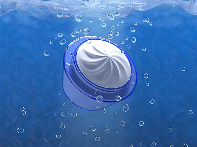 Blue Cosmetic Cream Jar With White Texture Surrounded By Bubbles In Blue Background 3d model