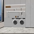Modern Bathroom Cabinet Rack With Sink Washing Machine Dryer Shelf And Marble Floor