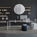 Modern leisure table and chair study bookcase chandelier combination 3d model