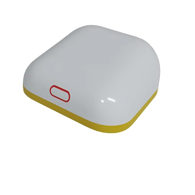 White Square Device With Yellow Base Border And Red Oval Logo Design 3d model
