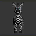 Cartoon Zebra With Black And White Stripes And Blue Eyes Standing On Shiny Surface