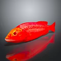 Striking Red Aquatic Fish with Glossy Body and Clear Reflection on Smooth Surface
