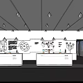 Modern Exhibition Hall with Wall Display Panels Linear Lighting and Central White Display Stand