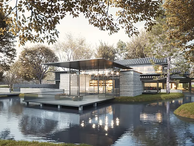 Detached Villa In Natural Surroundings With Modern Design Water Pond And Reflections 3d model