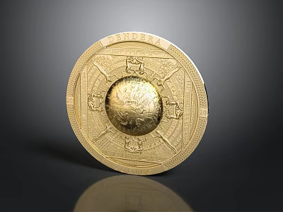 Golden Circular Medallion With Intricately Engraved Ornate Design And Central Emblem 3d model