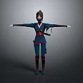 3D Ninja Character In Blue Red Outfit With Mask And Waist Weapon Arms Outstretched