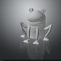 White Striped Frog Design with Spotted Eyes and Reflection on Black Glossy Surface